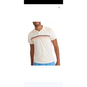 Marine Layer Sport Stripe Polo Shirt Men's Size Medium Cream Performance Fabric